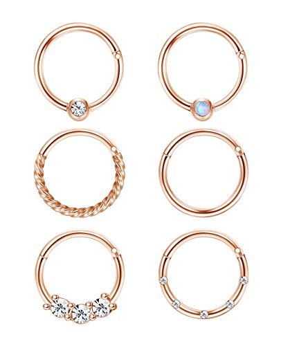 FIBO STEEL Cartilage Hoop Earrings for Men Women Stainless Steel CBR Hinged Clicker Nose Ring Helix Septum Couch Daith Lip Tragus Piercing Sleeper Earrings Jewelry Set 18G 8MM