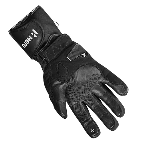 Image of Hero MotoCorp Long Leather and Polyester Full Riding Gloves - Knuckle & Palm Slider Protection, Touch Screen Sensitive, with Extended Cuff (Size L)