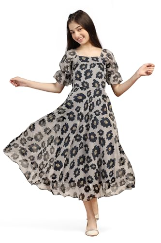 Image of Fashion Dream Girl's Organza Floral Printed Calf Length Dress|Western Dress|Kids Dress|Fancy Dress