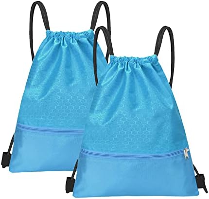 kuou String Swim PE Bag, Sport Gym Sack Drawstring Bag Waterproof Drawstring Sport Bag with Outside Zipper for Sports Beach Holidays Swimming Travel