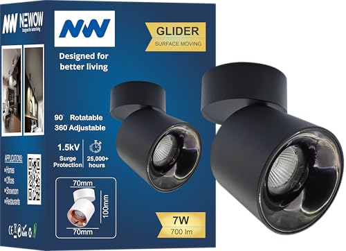 Image of NW 7W Glider SF Moveable Black with Gun Black Aluminium 360 Degree Adjustable Cylindrical Shape LED Surface Light | COB Light | Wall Light | Spot Light | Light Color- Warm White (Pack of 1)