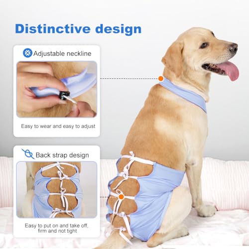 Image of WAYUTO Breathable Cotton Dog Recovery Suit Dog Strap Post-Operative Clothing Adjustable Back Straps Protective Gown for Neuter Pets After Surgery Cuttable Opening Vent Freedom of Movement Blue S