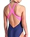 ARENA Girl's Feel Openings V Back Athletic One Piece Sun Protection Swimsuit Cute Chlorine Resistant UPF 50+ Quick Dry Fashion Swimwear, Navy/Shocking Pink, Size 14-16(30)