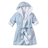 wellyou, Baby-Kinder-Bademantel, Vichy-Karo, für Mädchen und Jungs, 100% Baumwolle, Größe 68-122 (blau Weiss, 68-74)