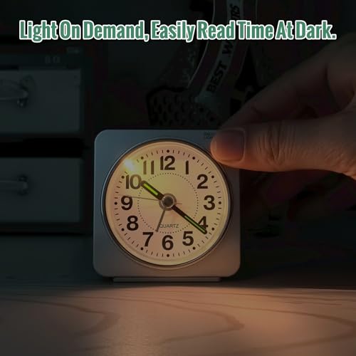 Image of Lamisola Minimalist Battery Analog Travel Alarm Clock, Silver Table Desk Shelf Clocks for Bedrooms, Small Beside Clock, Ascending Alarm, Maximalist Decor, Silver