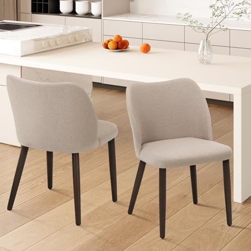 Image of Wooden Dining Chairs Set of 2, Upholstered Kitchen Dining Room Chair, Modern Fabric Farmhouse Dinner Chair for Restaurant & Cafe, Camel
