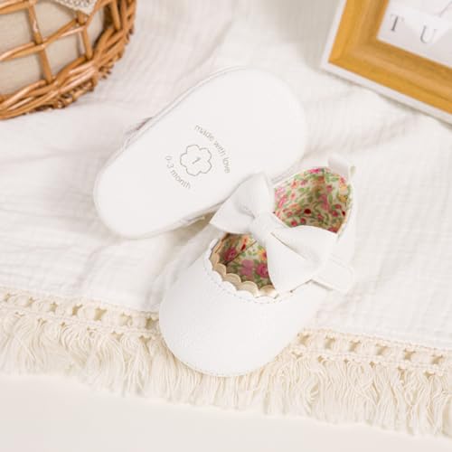 Meckior Newborn Baby Girls Dress Shoes Infant Bowknot Soft Sole Mary Jane Moccasins Baptism Christening Crib Shoes Wedding Princess Flats4