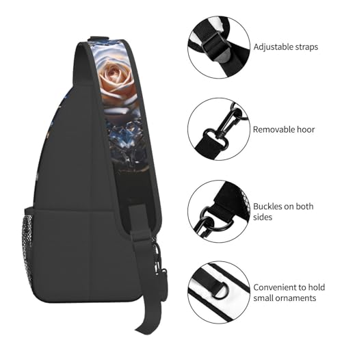 Crystal White Rose Patterned multifunctional crossbody chest bag, suitable for casual hiking, unisex, convenient travel backpack4