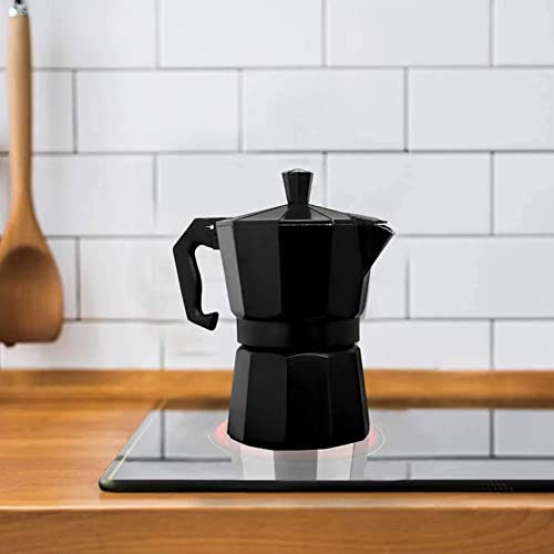 Image of ECAPT Durable and Premium Grade Aluminium Build Espresso Italian Coffee Maker Machine 9 Cup Moka Pot Percolator, Cafe Maker South Indian Filter Kaapi for Gas or Electric (450ML, Black)