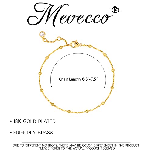 MEVECCO Gold Beaded Bracelets,18K Gold Plated Handmade Cute Satellite Diamond Cut Oval and Round Beads Rope Chain Dainty Bracelet for Women 5
