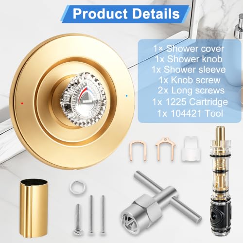 Image of Shower Trim Kit, Compatible with Moen T470 Chateau Shower Trim Kit, With Dual Seal Replacement Cartridge, 104421 Removal Tool, Escutcheon, Shower handle, Tubes and Screws, Gold