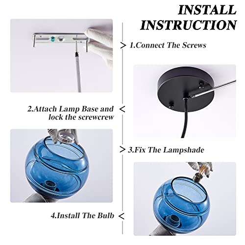 Blue Glass Pendant Light,Glass Round Shade Pendant Lighting Fixture For Kitchen Island, Sink, Counter, Bar, Dining Room, Matte Black Finish 1 Pacs #TOP7