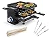 RACLETTE Gerät mit Parkdeck, wendbare Grillplatte für 2-4 Personen & 4 Teppanyaki Gabeln, Grillfläche 21x23cm, 700 Watt