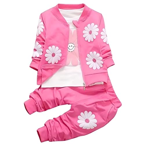 Image of 4YOU DRESSES Beautiful Cotton Fabric Full SleeveWhite Tshirt With Pink Jaket and Track Pant (3piece) Set For Girls