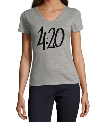 T-shirt col en V pour femme en coton gris idéal pour le quotidien