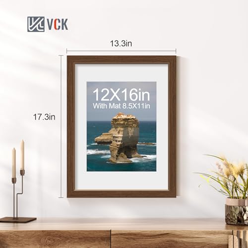 Image of VCK 12x16 Frame 5 Pack, Brown Wood, 8.5x11 Mat, Glass, for Photo Print