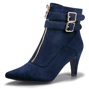 IDIFU Women’s Buckle Strap Ankle Booties 3 Inch Pointed Toe Zipper Heels Dress Jeans Boots
