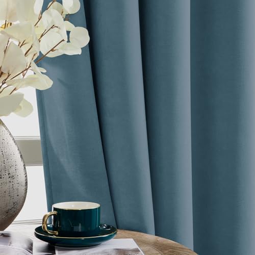 Image of Joydeco Greyish Blue Velvet Curtains 90 Inch Curtains 2 Panels Set, Thermal Insulated Room Darkening Curtains for Bedroom Living Room, Super Soft Heavy Duty Luxury Curtains Rod Pocket, 52W x 90L