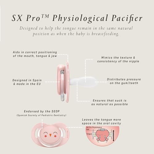 Image of Suavinex Bonhomia SX PRO Physiological Pacifier, Supports Breastfeeding Babies, Pacifiers for 18 Months and Up, Baby Pacifier, Baby Accessories, (Pink)