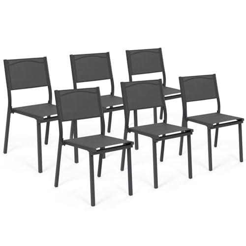 IDMarket - Lot de 6 chaises de Jardin Olbia métal et textilène empilables Gris Anthracite