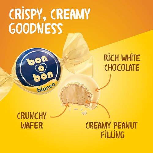 Bon o Bon White Chocolate Bon Bons, Decadent White Chocolate Truffles with a Creamy Peanut & Wafer Filling, 15g x 30 Bonbons