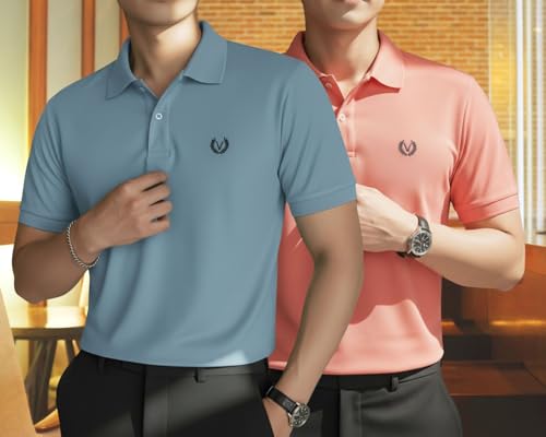 Image of MACK JONNEY Men's Solid Polo T-Shirt | Premium Cotton Blend | Regular Fit | Short Sleeve | Collared Casual Wear|Pack of 2 -MJ-157