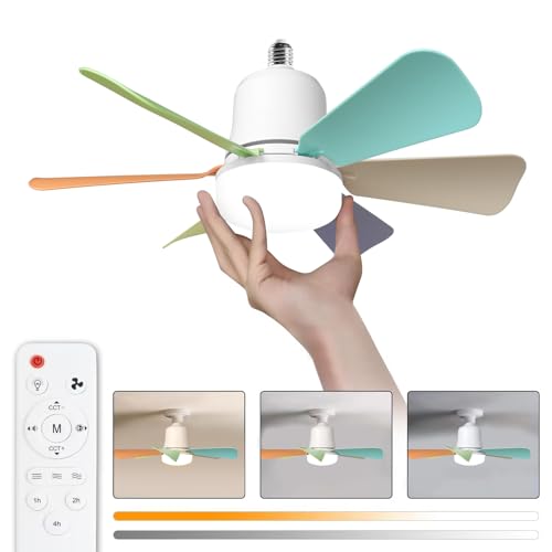 himmel Ventilateur plafond avec lumiere, 30W Lampe Ventilateur Plafond avec Douille E27, Dimmable LED pour Chambre, Salon, 3 Vitesses, 6 Pales (Multicolore 30w)