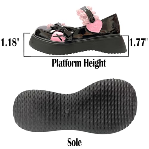 Women Harajuku Y2K Kawaii Goth Lolita Round Toe Chunky Heels Pink Lace Bow-Knot Decor Platform Mary Jane Shoes3