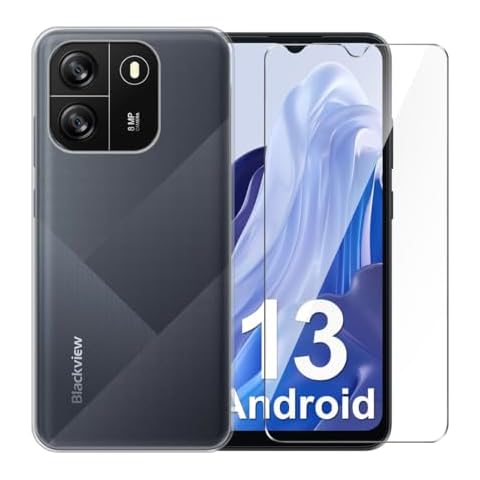 WDMYLFTW Case for Blackview Wave 6C + Glass Screen Protector Tempered Film - Transparent Silicone Soft Flexible Bumper Shockproof TPU Protective Cover Shell for Blackview Wave 6C (Clear) Cover