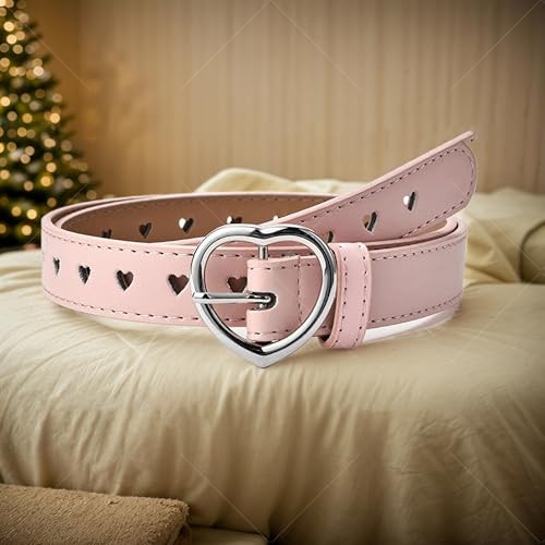 3 Pack PU Leather Belts Girls Belt Kids' PU Leather Belts, Adjustable Hollow Heart Shape with Silver Buckle, Versatile for Dresses Pants Jeans2