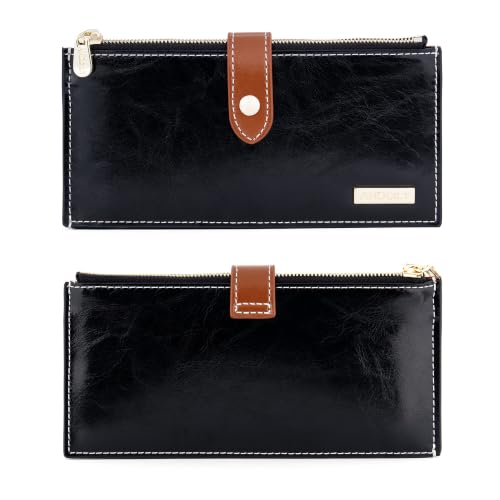 Image of ANDOILT Women's Genuine Leather Wallet RFID Blocking Credit Card Holder Zipper Purse Cell Phone Handbag