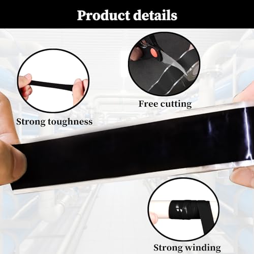 Image of Waterproof Duct Tape 2.5cm x 3m, Silicone Repair Tape Plumbers Tape, Self Fusing Rubber Tape Waterproof Tape for Leaks, Rubber Seal Tape for Pipes, Faucets, Handles (Black)