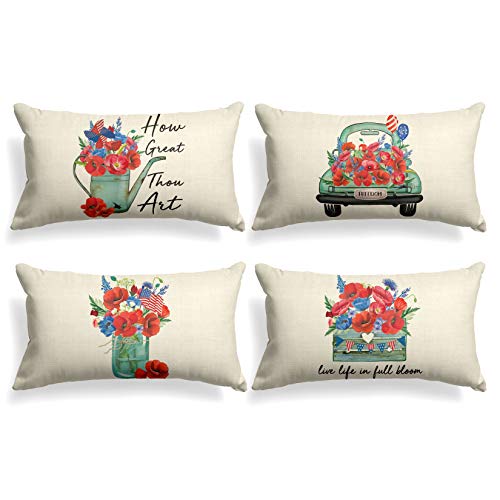 AVOIN Watercolor Corn Poppy Throw Pillow Cover, 12 x 20 Inch Spring Summer Flower Vase Car Patriotic Memorial Day Cushion Case for Sofa Couch Set of 4 AVOIN Watercolor Corn Poppy Throw Pillow Cover, 12 x 20 Inch Spring Summer Flower Vase Car Patriotic Memorial Day Cushion Case for Sofa Couch Set of 4