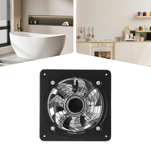 QZCX Extractor de aire negro de 8/10 pulgadas, 7 aspas, ventilación de alta velocidad, compuerta de reflujo automática, bajo nivel de ruido, 60-70 dB, for cocina, baño y taller.(8 inch)