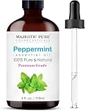 Majestic Pure Essential Oil with Glass Dropper - 100% Pure and Natural - Essential Oils for Diffuser, Aromatherapy, Soap and Candle Making, Peppermint Essential Oil, Peppermint Oil, 4 Fl Oz