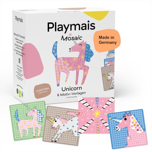 Playmais Mosaic Unicorn | 2300 Teile | Bastelset | natürliches Spielzeug | inkl. Schwämmchen, 6 Motiv-Vorlagen | vegan, verantwortungsvoll & sicher für Kinder & Umwelt | ab 5 Jahren