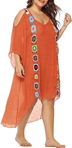 Chrisuno Womens Multicolor Print Beach Kaftan Dresses Long Beach Cover Ups Bathing Suit Cover Up Orange 2Xl #TOP3