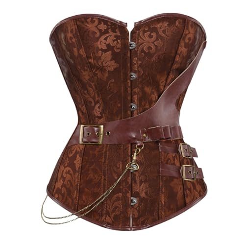 Grebrafan Brown Leather Steampunk Corset Bustier Plus Size