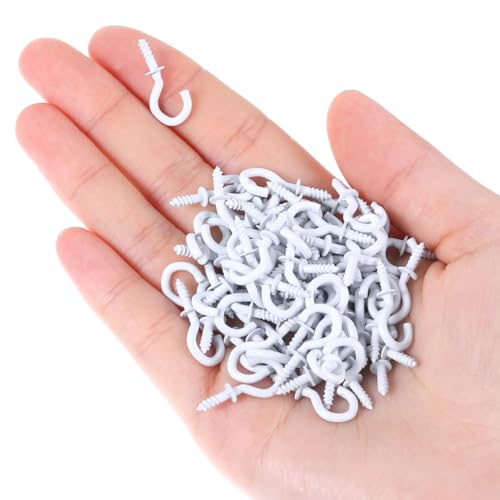 KALIONE 100 Stück Kleine Schraubhaken, Auge Schraube Deckenhaken Mini für Holz in Haken hängende Pflanzen Kunst Dekorationen Schlüssel Weihnachtsdekoration Ideal für Garten (Weiß)