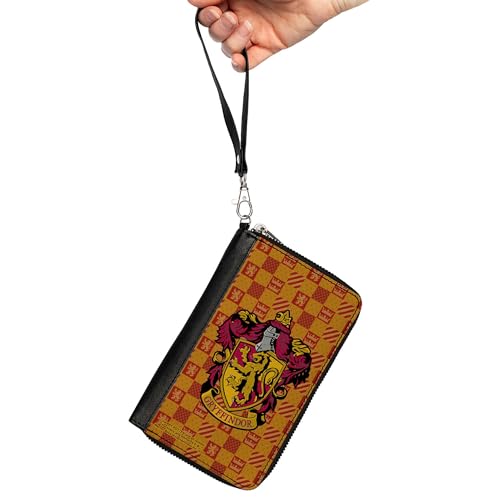 Buckle-Down The Wizarding World of Harry Potter Wallet, Zip Around, Harry Potter Gryffindor Crest Heraldry Checkers Golds Reds, Vegan Leather2