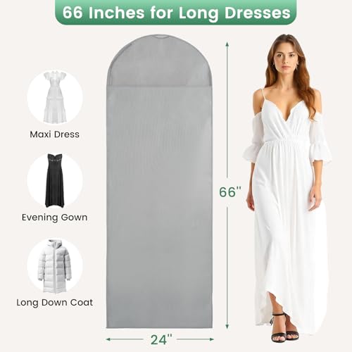 66 Inch Garment Bags for Hanging Clothes - Long Dress Bags for Gowms Closet Wardrobe Storage Travel - 1 Pack2