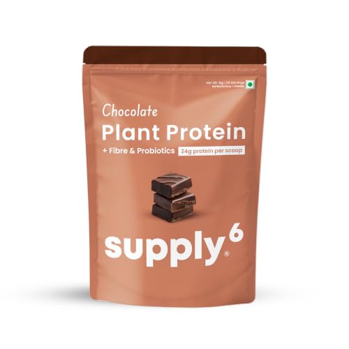 Image of Supply6 Plant Protein | 24g Vegan Protein with Probiotics & Fibre | Complete Amino Acids | Gut-Friendly, Zero Sugar, No Chalkiness | Delicious Taste (1000g, Chocolate)
