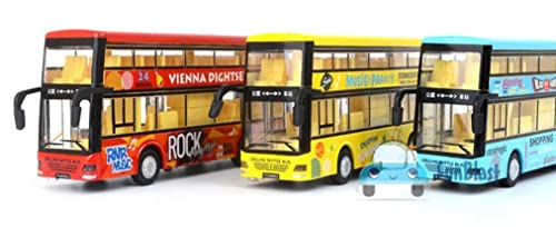 Image of Metal Pull Back Diecast Car Double Decor Bus Model Pull Back Car Model with Sound Light Boys Gifts Toys for Kids【Pack of 1】