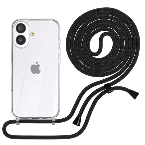 EAZY CASE Handykette kompatibel mit iPhone 17 Handyhülle mit Umhängeband, Handykordel mit Schutzhülle, Silikonhülle, Hülle mit Band, Stylische Kette für Smartphones, Schwarz - Clips Schwarz