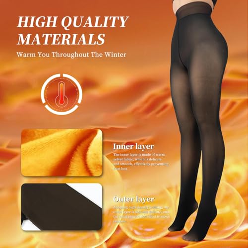 Image of X-CHENG Fleece Lined Tights Sheer Women - Winter Fake Translucent Warm Pantyhose Leggings Sheer Thick Tights for Women