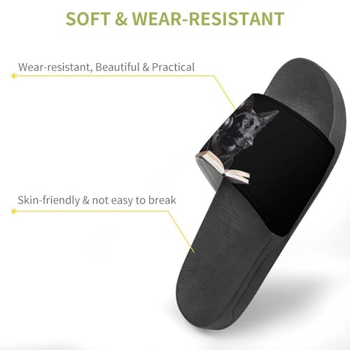 German Shepherd Wearing Headphones Reading House Sandals Non-Slip Bathroom Slippers Beach Summer Shoes for Men Women3