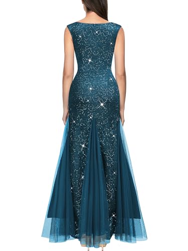 Image of Miusol Women's Elegant V Neck Sleeveless Sequin Lace Evening Party Dress