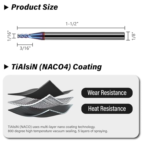 Image of 3PCS 1 /16 inch Tungsten Carbide End Mill Set with Nano Coated, 4 Flute Micro-Grain Endmills CNC Milling Cutter Bits for Stainless Steel - HRC65