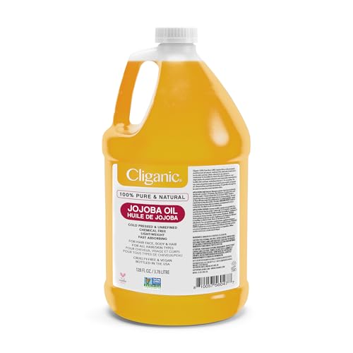 Cliganic Jojoba Oil Non-GMO, Bulk Gallon 128oz | 100% Pure for Skin, Hair & Face, Cold Pressed Natural Hexane Free – Hair Relaxer