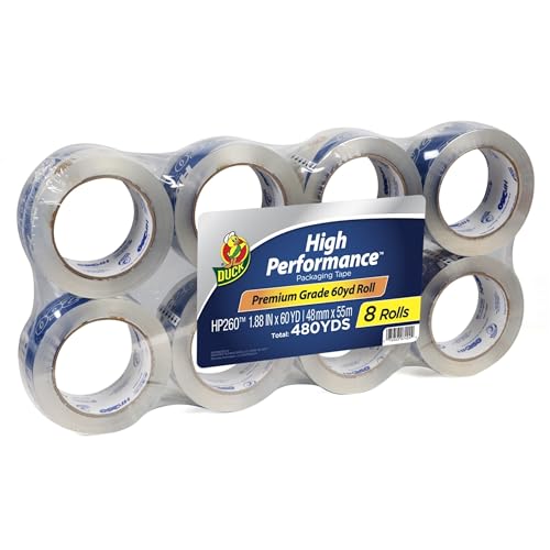 Image of Duck High Performance Clear Packing Tape Refills - 8 Rolls of HP260 Strong Packaging Tape for Shipping, Moving, Mailing & Storage Boxes - 3 inch Core, 1.88 Inch x 60 Yards, Clear (1067839)